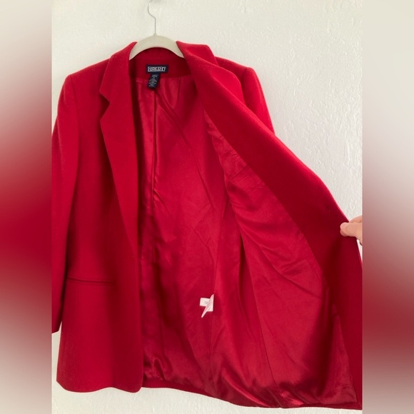 Vintage Lands' End Wool Cashmere Blazer Red Shoulder Pads Academia Preppy Size 8 - Picture 7 of 13
